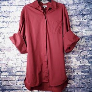 STAUD Burgundy Shirt Dress Nico Poplin Cotton Medium